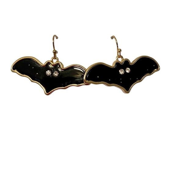Spooktacular Sparkly Black Bat Earrings w/ Crystal Eyes. - Picture 6 of 6